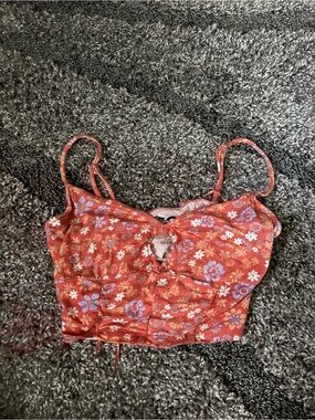 SO Rust Floral Tie-Front Cami with Purple Accents